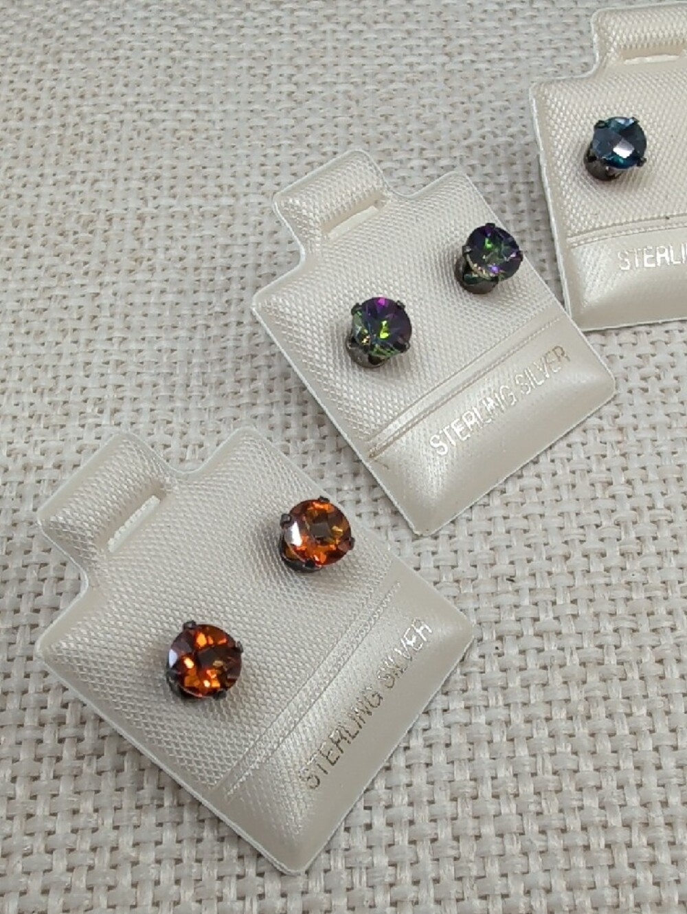 Vintage 925 Sterling Silver Multicolor Crystal Stud Earrings Set of 4 - Picture 8 of 16